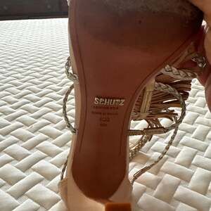 Schutz Tan Leather Braided Fringe Stiletto Sandals